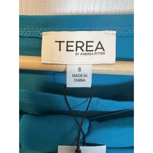 Terea By Andrea Pitter Primrose Knotted Front Top Small Blue Long Sleeves NWT - Picture 5 of 9